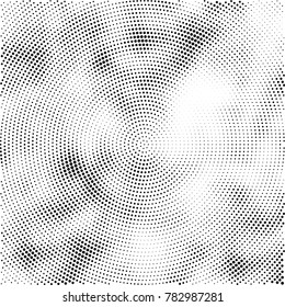 Halftone abstract background. Radial grunge pattern with spots of ink. Monochrome vector texture for print on business cards, labels, posters, stickers