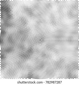 Halftone abstract background. Radial grunge pattern with spots of ink. Monochrome vector texture for print on business cards, labels, posters, stickers