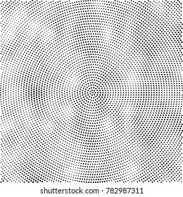 Halftone abstract background. Radial grunge pattern with spots of ink. Monochrome vector texture for print on business cards, labels, posters, stickers