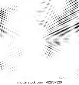 Halftone abstract background. Radial grunge pattern with spots of ink. Monochrome vector texture for print on business cards, labels, posters, stickers