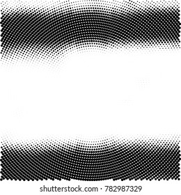 Halftone abstract background. Radial grunge pattern with spots of ink. Monochrome vector texture for print on business cards, labels, posters, stickers