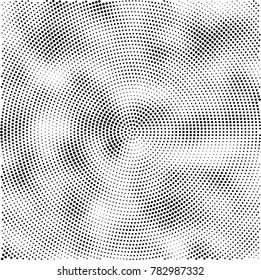 Halftone abstract background. Radial grunge pattern with spots of ink. Monochrome vector texture for print on business cards, labels, posters, stickers