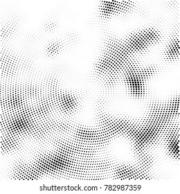 Halftone abstract background. Radial grunge pattern with spots of ink. Monochrome vector texture for print on business cards, labels, posters, stickers