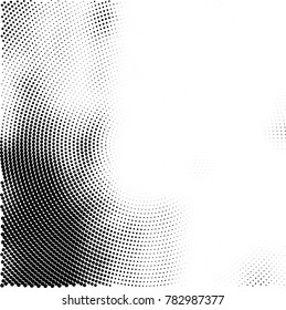 Halftone abstract background. Radial grunge pattern with spots of ink. Monochrome vector texture for print on business cards, labels, posters, stickers