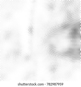 Halftone abstract background. Radial grunge pattern with spots of ink. Monochrome vector texture for print on business cards, labels, posters, stickers