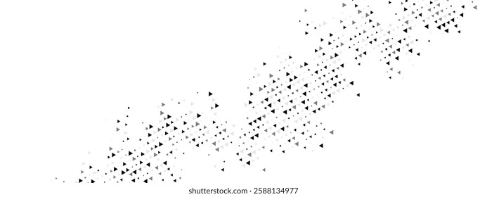 Halftone abstract background with triangle mosaic. Features a chaotic arrangement of particles, geometric linear dot pattern. Vector illustration for banners, posters, websites, social media.