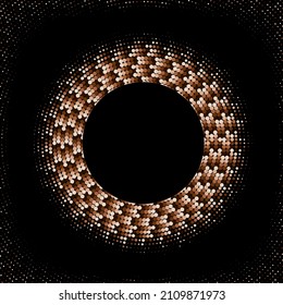 Halftone abstract dark background of light and dark brown dots, frame, design element