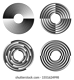 Halftone abstract lines art. Frame with lines in circles. Monochrome logo or icon.