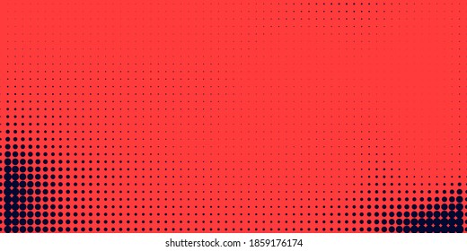 Halftone in abstract style. Geometric retro banner vector texture. Modern print. Dark blue and red background. Light effect.