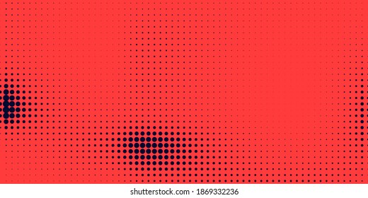 Halftone im abstrakten Stil. Geometrisches Retro-Banner, Vektorstruktur. Moderner Druck. Dunkelblauer und roter Hintergrund. Lichteffekt.