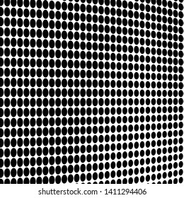 Halftone abstract waves of black dots on white background
