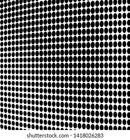 Halftone abstract waves of black dots on white background