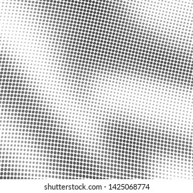 Halftone abstract waves of black dots on white background