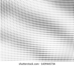 Halftone abstract waves of black dots on white background
