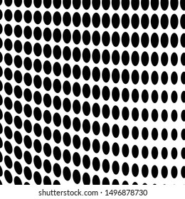 Halftone abstract waves of black dots on white background