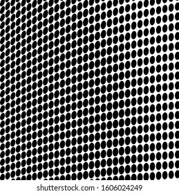 Halftone abstract waves of black dots on white background