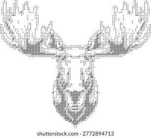 A halftone aesthetic illustration of a moose head with antlers on a white background