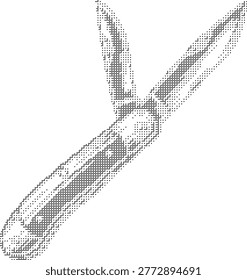 A halftone aesthetic vector illustration of a pocketknife in black and white