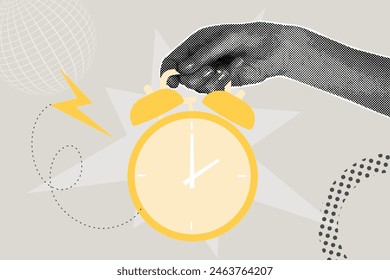 Halftone alarm clock collage.Vector business concepts for graphic and web design, business presentations, marketing and print materials, social media.