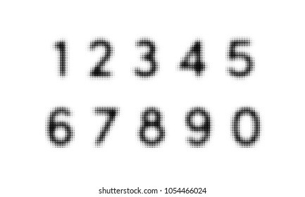 Halftone alphabet font vector dot numbers