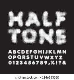 Halftone Alphabet & Number Collection.  Vector Raster Spotted Typeface. Fuzzy Or Blurry Font Set. 