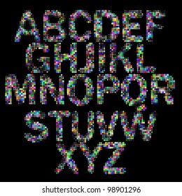 Halftone alphabet. Vector