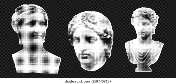 Halftone ancient busts collage for artistic design and modern pop art creations