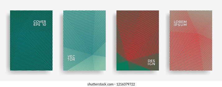Halftone annual report design vector collection. Halftone lines texture cover page layout templates set. Report covers geometric design, business booklet pages corporate backgrounds.