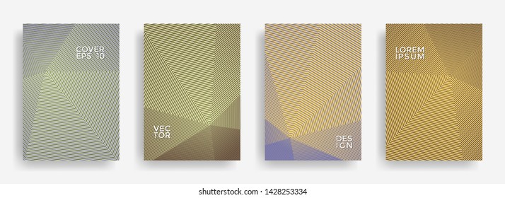 Halftone annual report design vector collection. Gradient halftone grid texture cover page layout templates set. Report covers geometric design, business booklet pages corporate templates.