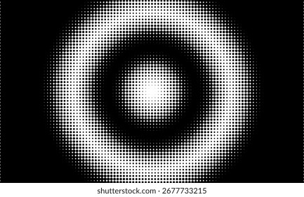 Halftone arch background. Radial comic semi circle wallpaper. Black and white dotted arc gradient. Fading rough dot hemisphere concept. Grungy pop art gradation backdrop. Eps10