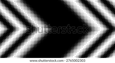 Halftone arrow background with dotted gradient texture. Modern geometric pattern with directional chevrons and dynamic motion effects for digital design templates.