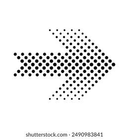 Halftone arrow icon. Right direction symbol. Dotted pattern vector. Black and white.