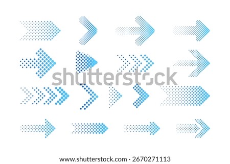 halftone arrow icons set gradient blue dotted direction symbols