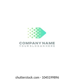 Halftone Arrow Logo, Colorful Gradient Dots, Pixels Technology And Digital Logotype