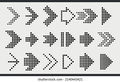 Halftone arrows. Dotted arrows collection.