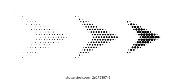 Halftone arrows. dotted moving forward symbols