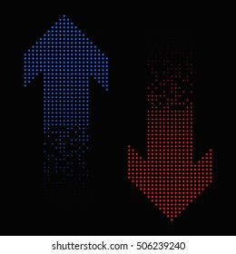  Halftone Arrows on black background. Abstract vector illustration