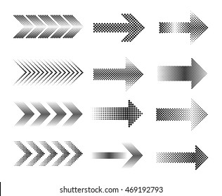 Halftone arrows.Dotted arrow set.Vector illustration.