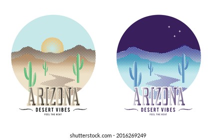 Halftone art. Arizona desert vibes with day and night scene. vector file for t-shirt design. 