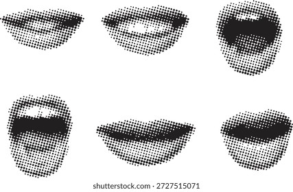 Conjunto de recortes de collage de arte de medio tono. Conjunto de Vector con boca.
