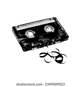 Halftone Audio Cassette. 90s Collage design element in trendy magazine style. Vector illustration with vintage grunge texture