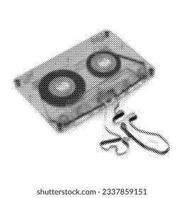 Halftone Audio Cassette. Dots texture. Contemporary style.Vector illustration