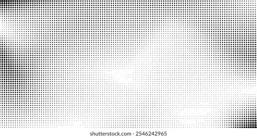 Halftone backdrop with noise effect. Dotted gradient, smooth dots spraying and halftones dot background horizontal geometric pattern. Pop art vector 