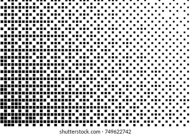 Halftone background. Abstract geometric pattern with small squares. Design element for web banners, posters, cards, wallpapers, backdrops, panels Black and white color Vector illustration