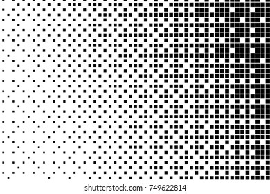 Halftone background. Abstract geometric pattern with small squares. Design element for web banners, posters, cards, wallpapers, backdrops, panels Black and white color Vector illustration