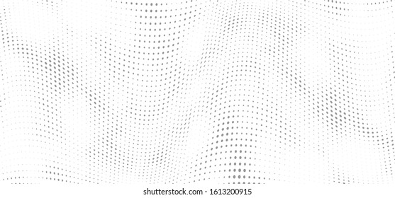 Halftone background. Abstract wave dotted template, grey gradient for poster, wallpaper, music flyer, website and banner.  Pop art grunge textured background with dot and circle. Vector illustration.