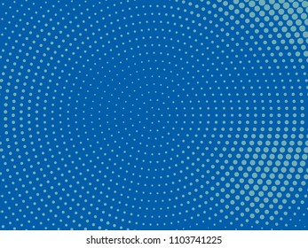 Halftone background. Comic dotted pattern. Pop art retro style. Backdrop with circles, rounds, dots, design element for web banners, posters, cards, wallpapers. Colorful Vector illustration Blue color