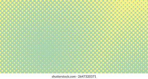 Halftone background. Comic dotted pattern. Pop art retro style. Backdrop with circles, rounds, dots, design element for web banners, posters, cards, wallpapers. Green-mint and yellow color 