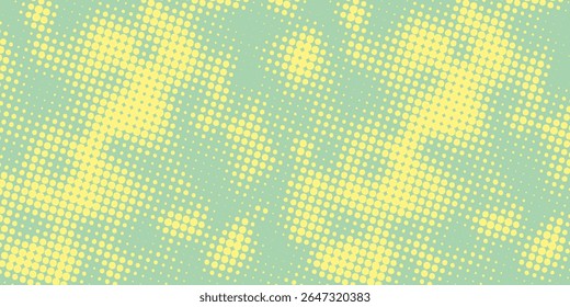 Halftone background. Comic dotted pattern. Pop art retro style. Backdrop with circles, rounds, dots, design element for web banners, posters, cards, wallpapers. Green-mint and yellow color 