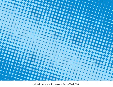 Halftone background. Comic dotted pattern. Pop art retro style. Backdrop with circles, rounds, dots, design element for web banners, posters, cards, wallpapers. Blue color Vector illustration